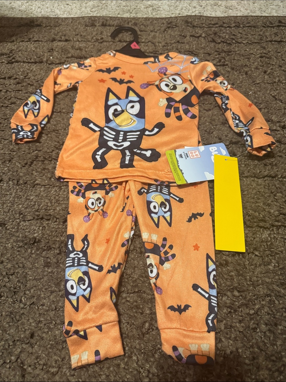 Kids Orange Halloween Skeleton Character Pajama Set